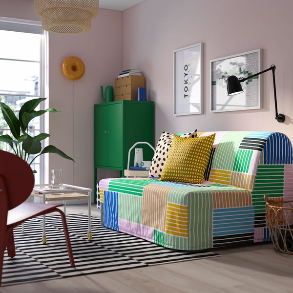 LYCKSELE MURBO 2-seat sofa-bed, Grindtorp multicolour, 142x87x100 cm