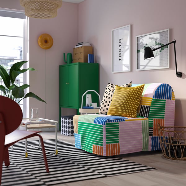 LYCKSELE MURBO chair-bed, Grindtorp multicolour, 80x87x100 cm