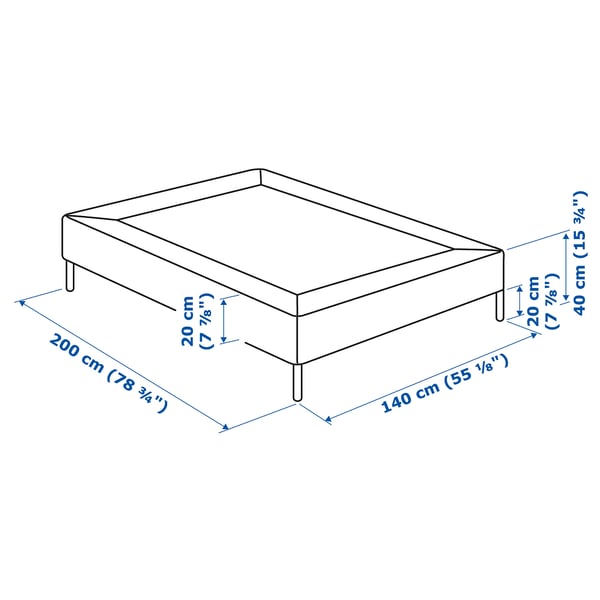 LYNGÖR slatted mattress base with legs, white, 140x200 cm