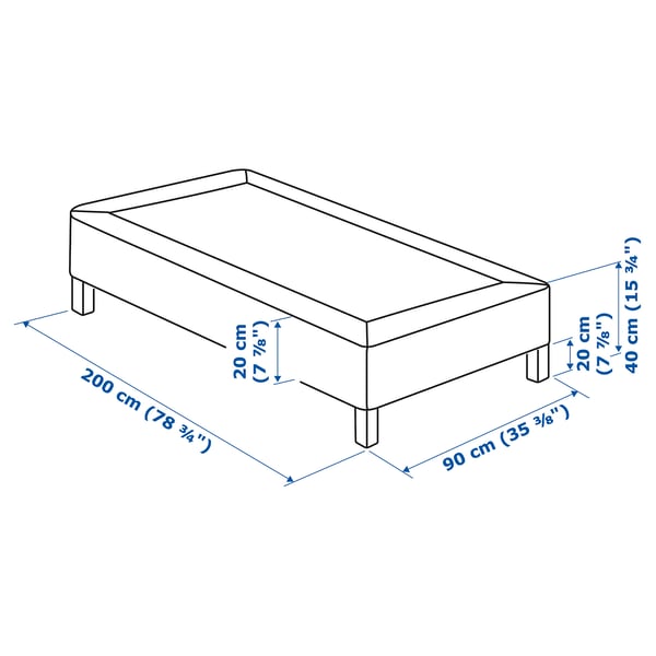 LYNGÖR - Base for slatted mattress/legs, dark grey,90x200 cm