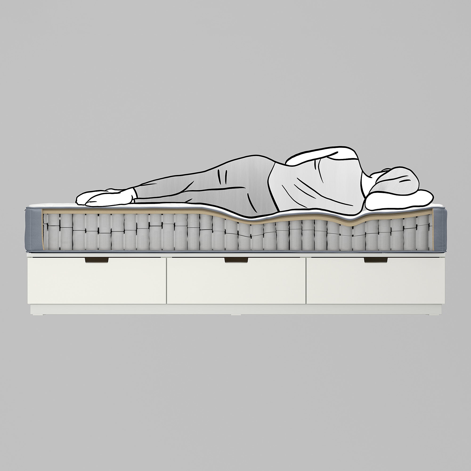 LYNGÖR divan bed, Vågstranda extra firm/light blue white, 90x200 cm