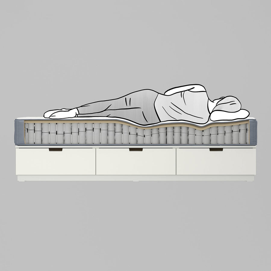LYNGÖR divan bed, Vågstranda extra firm/light blue white, 90x200 cm
