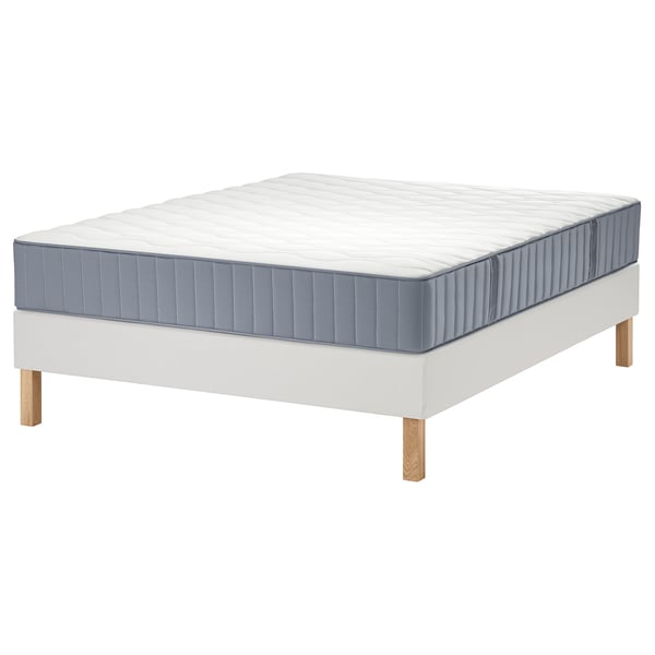 LYNGÖR divan bed, Vågstranda extra firm/light blue white, 140x200 cm
