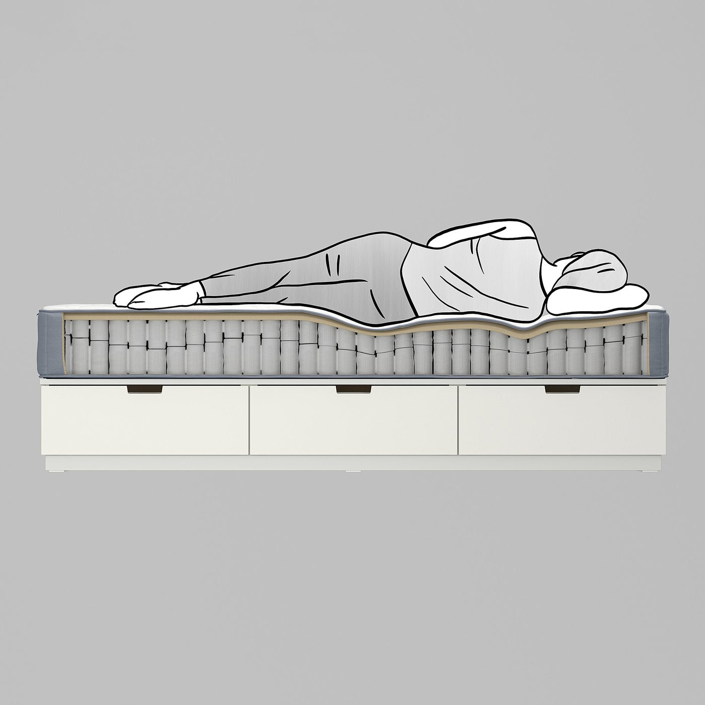 LYNGÖR divan bed, Vågstranda extra firm/light blue dark grey, 200x140 cm