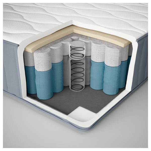 LYNGÖR divan bed, Vågstranda extra firm/light blue dark grey, 140x200 cm