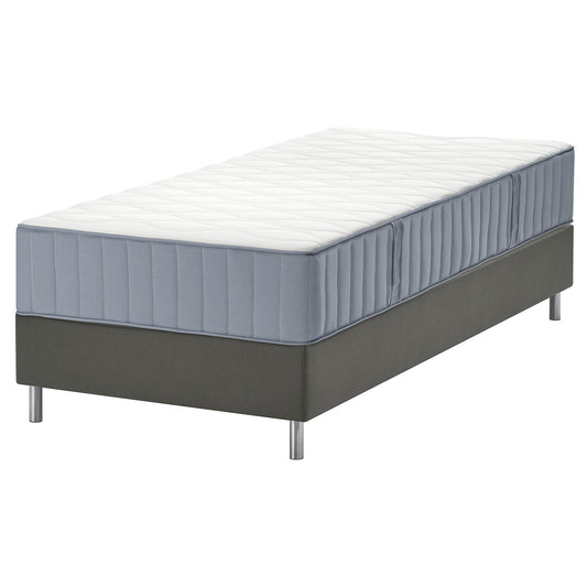 LYNGÖR divan bed, Vågstranda extra firm/light blue dark grey, 90x200 cm