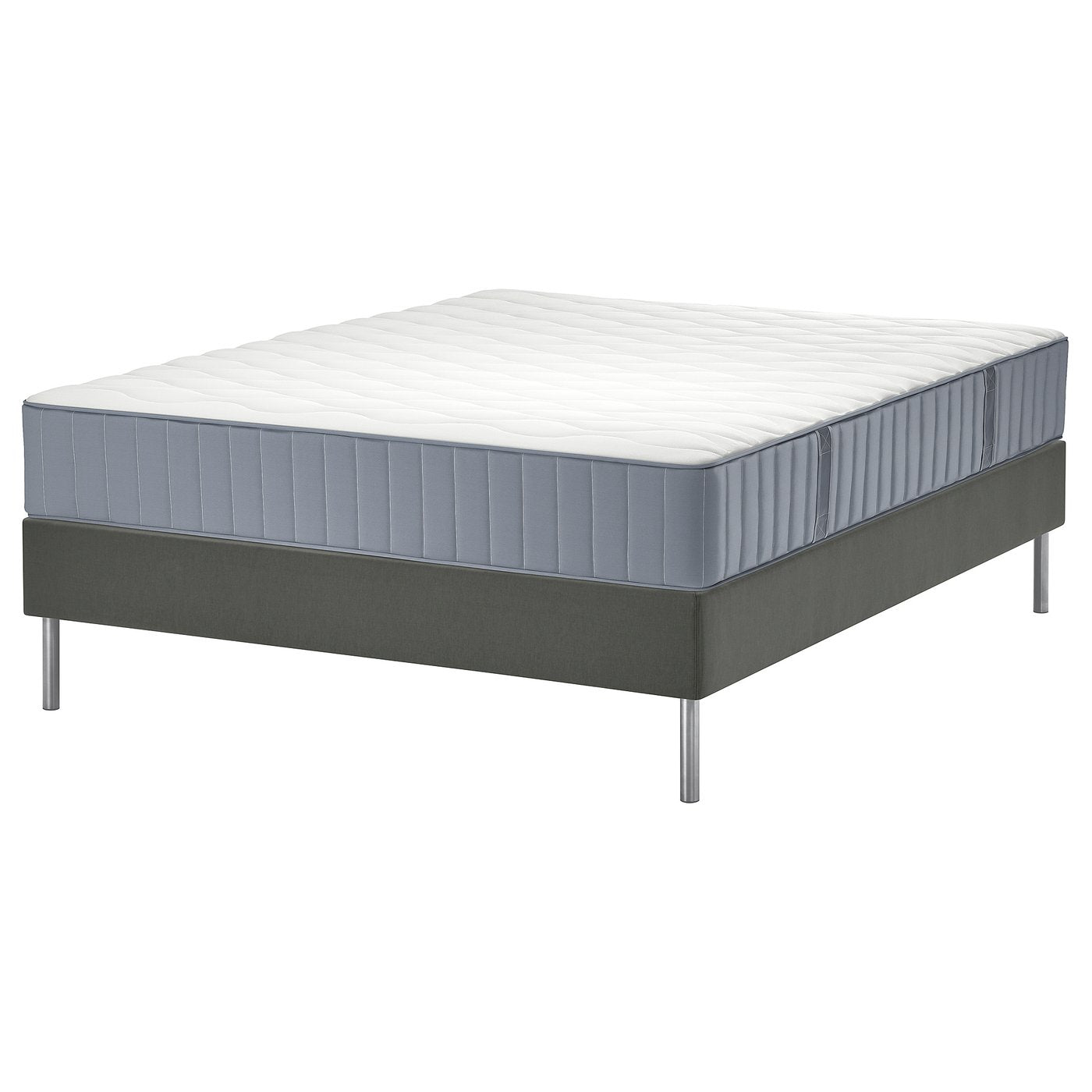 LYNGÖR divan bed, Vågstranda extra firm/light blue dark grey, 140x200 cm