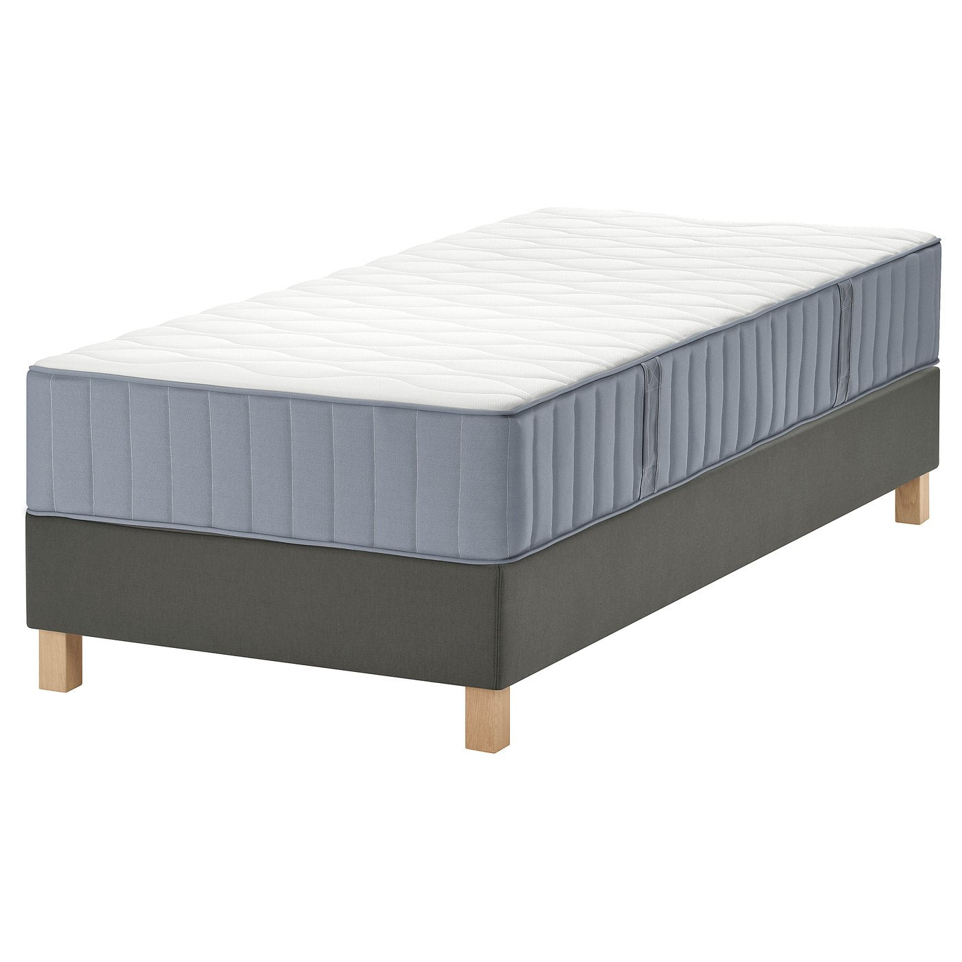 LYNGÖR divan bed, Vågstranda extra firm/light blue dark grey, 90x200 cm
