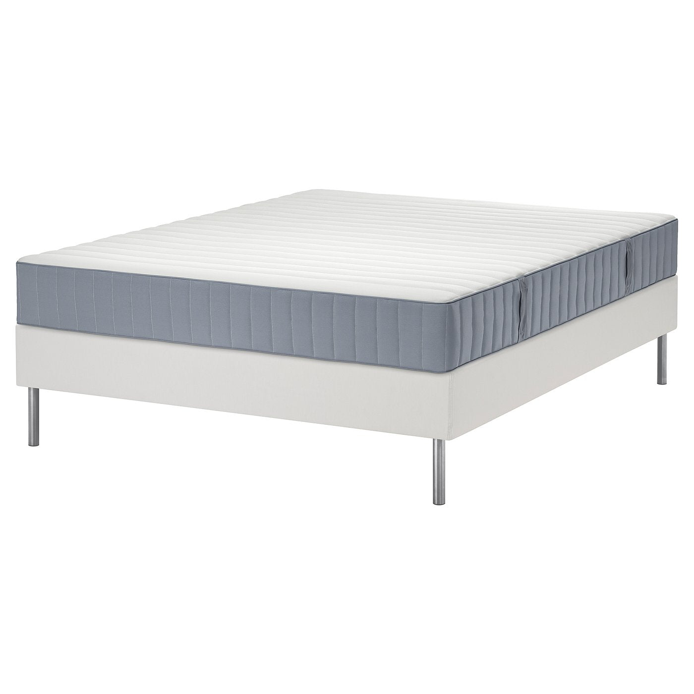 LYNGÖR divan bed, Valevåg extra firm/light blue white, 140x200 cm