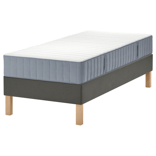 LYNGÖR divan bed, Valevåg extra firm/light blue dark grey, 200x90 cm