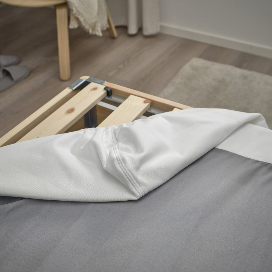 LYNGÖR divan bed, Valevåg firm/light blue white, 90x200 cm