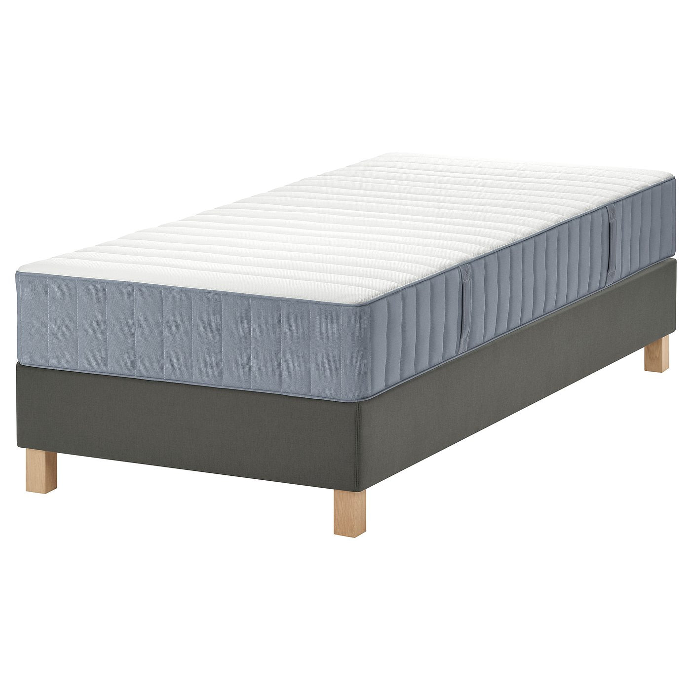 LYNGÖR divan bed, Valevåg firm/light blue dark grey, 90x200 cm