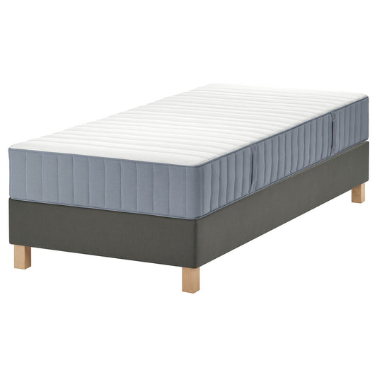 LYNGÖR divan bed, Valevåg firm/light blue dark grey, 90x200 cm