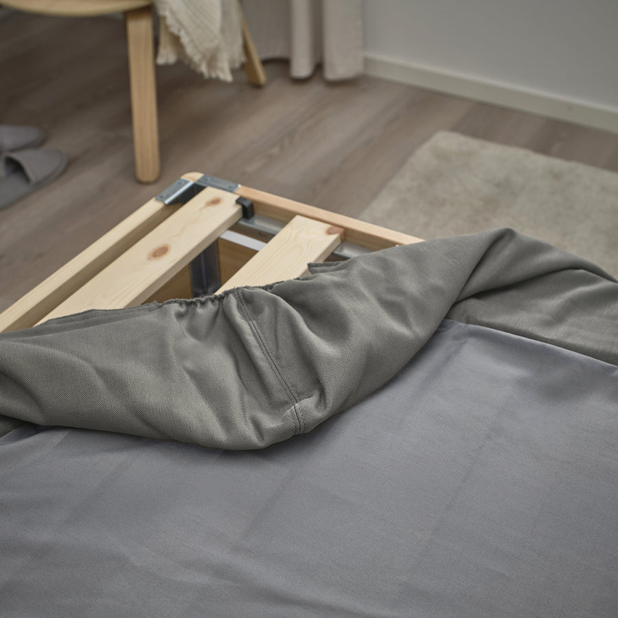 LYNGÖR divan bed, Valevåg firm/light blue dark grey, 90x200 cm