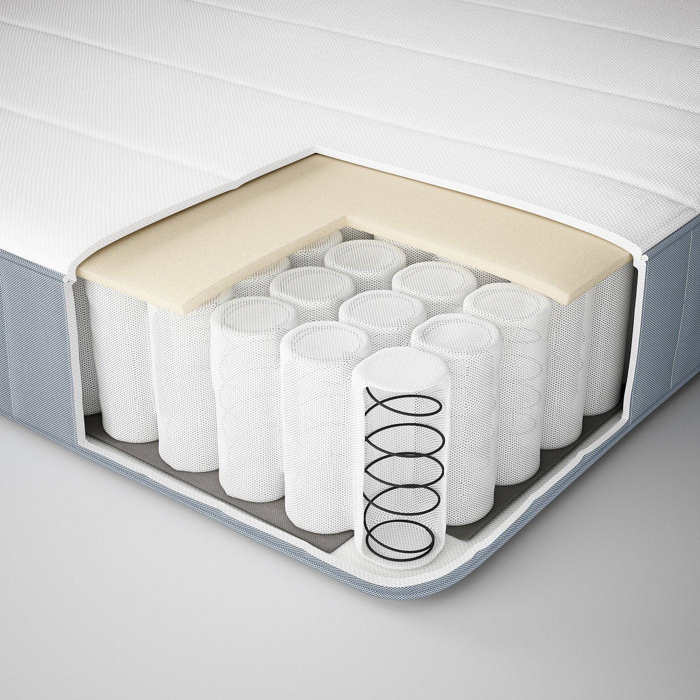 LYNGÖR divan bed, Vesteröy firm/extra firm/light blue white, 200x160 cm