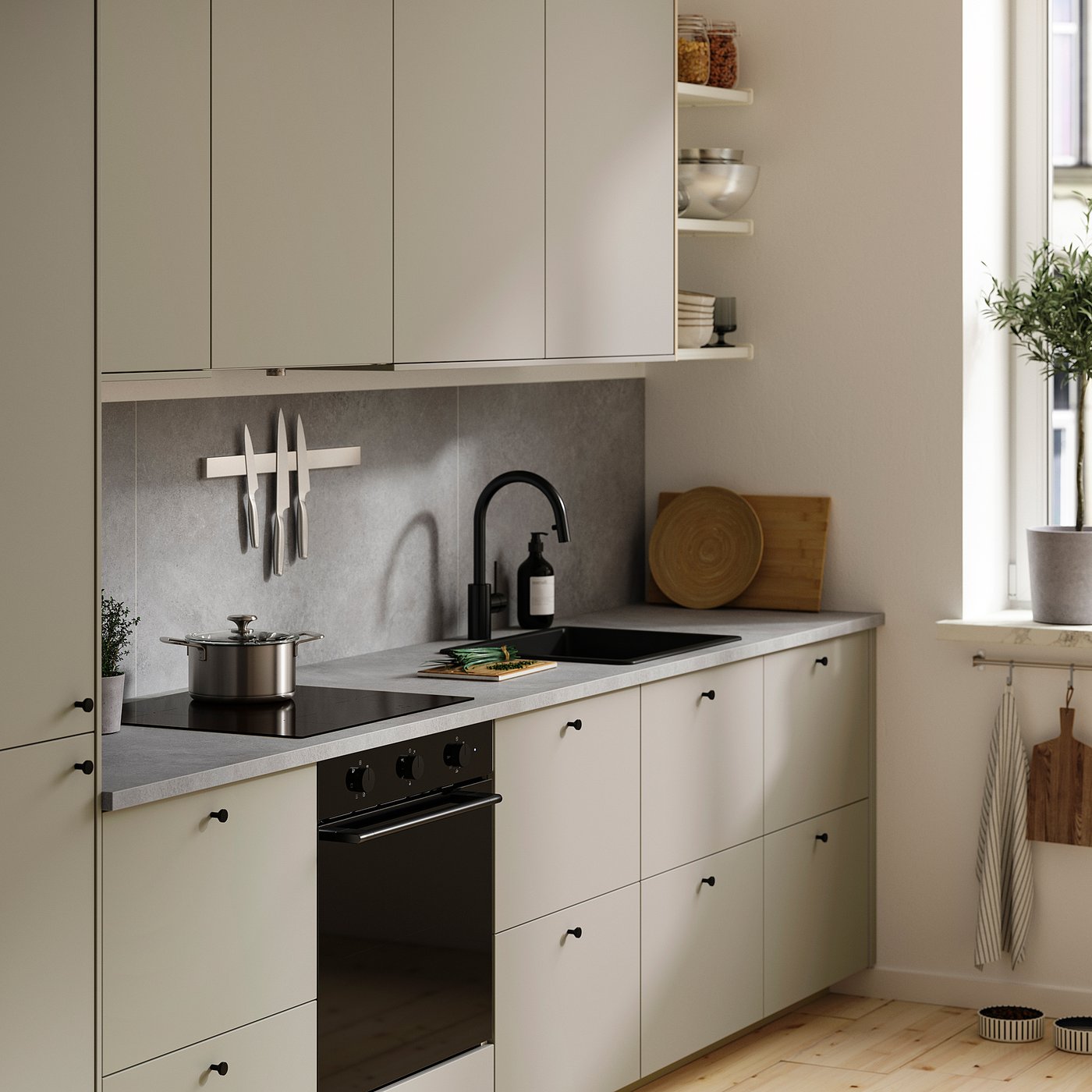 LYSEKIL wall panel, double sided light grey/concrete effect matt white, 119.6x55 cm