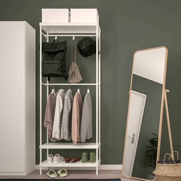 MACKAPÄR coat rack with shoe storage unit, white, 78x32x200 cm