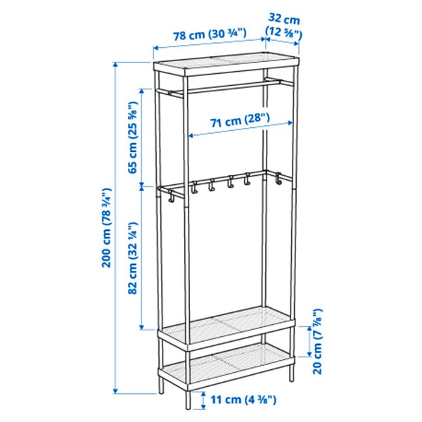 MACKAPÄR coat rack with shoe storage unit, white, 78x32x200 cm