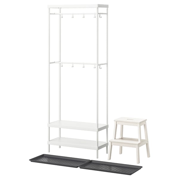 MACKAPÄR / BAGGMUCK hallway furniture, set of 4, white/grey