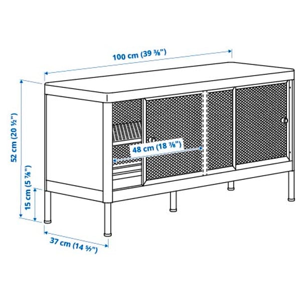 MACKAPÄR - Bench with sliding doors, white, , 100x37 cm