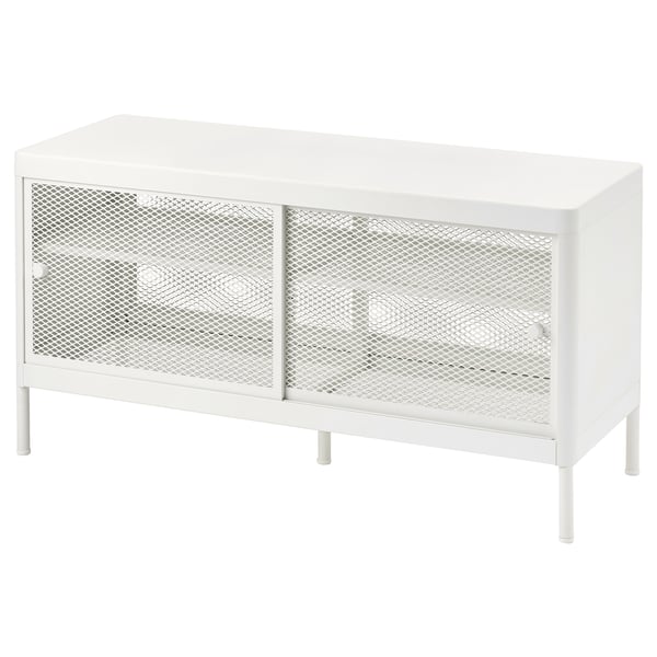 MACKAPÄR storage bench with sliding doors, white, 100x37x52 cm