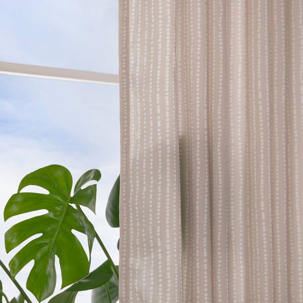 MÄSTERROT - Curtain, 2 sheets, with curling ribbon/beige/white polka dot pattern,145x300 cm