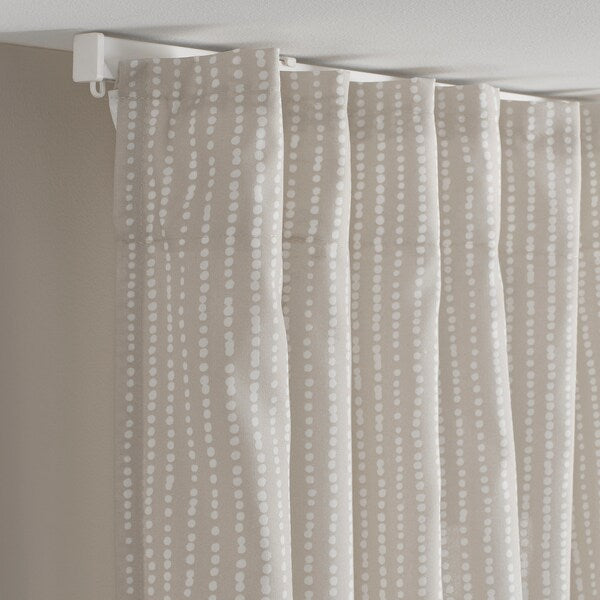 MÄSTERROT - Curtain, 2 sheets, with curling ribbon/beige/white polka dot pattern,145x300 cm