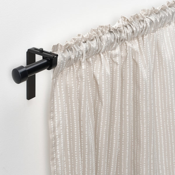 MÄSTERROT - Curtain, 2 sheets, with curling ribbon/beige/white polka dot pattern,145x300 cm