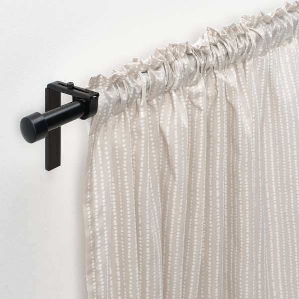 MÄSTERROT - Curtain, 2 sheets, with curling ribbon/beige/white polka dot pattern,145x300 cm