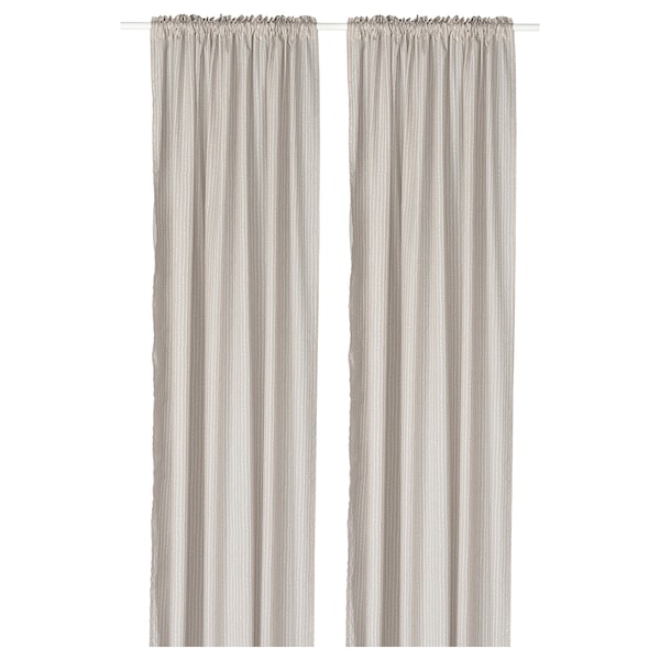 MÄSTERROT - Curtain, 2 sheets, with curling ribbon/beige/white polka dot pattern,145x300 cm