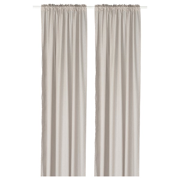 MÄSTERROT - Curtain, 2 sheets, with curling ribbon/beige/white polka dot pattern,145x300 cm