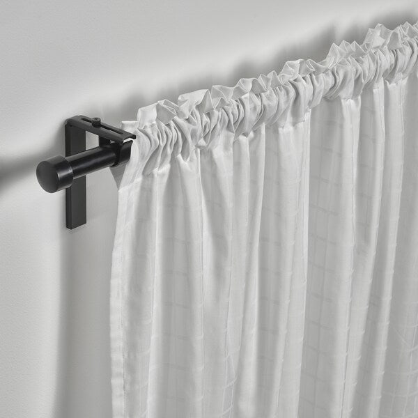 MÄSTERROT curtains, 1 pair, white white/grid with heading tape, 145x300 cm