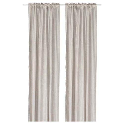 MÄSTERROT curtains, 1 pair, beige/white dot pattern/with heading tape, 145x300 cm