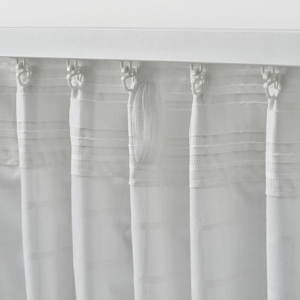 MÄSTERROT curtains, 1 pair, white white/grid with heading tape, 145x300 cm