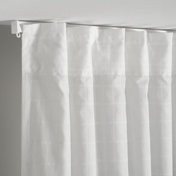 MÄSTERROT curtains, 1 pair, white white/grid with heading tape, 145x300 cm