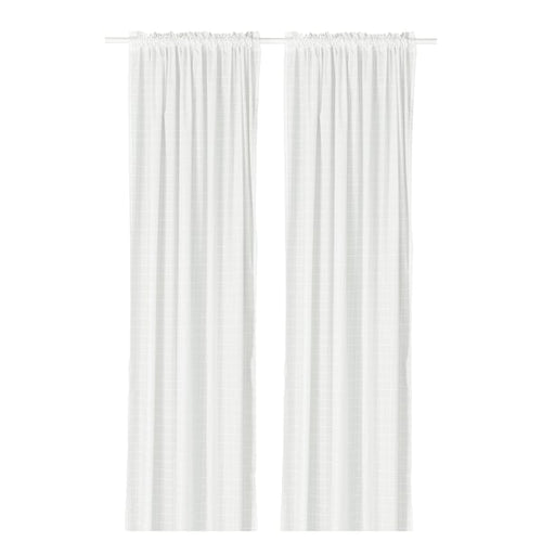MÄSTERROT curtains, 1 pair, white white/grid with heading tape, 145x300 cm