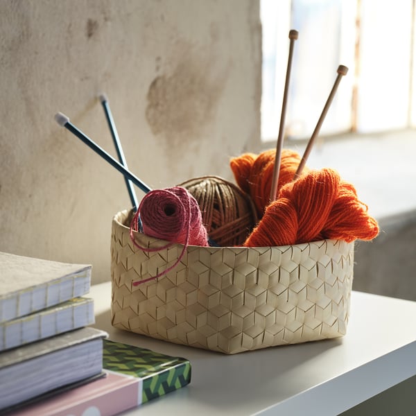 MÄVINN basket, palm leaf handmade, 26x10x10 cm