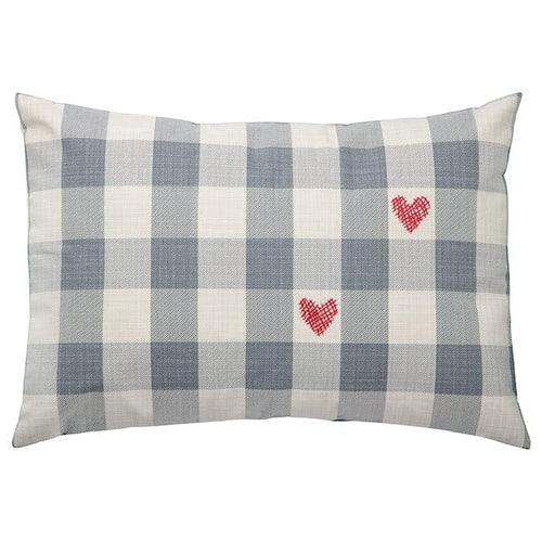 MÄVINN cushion cover, check grey/heart red, 40x58 cm