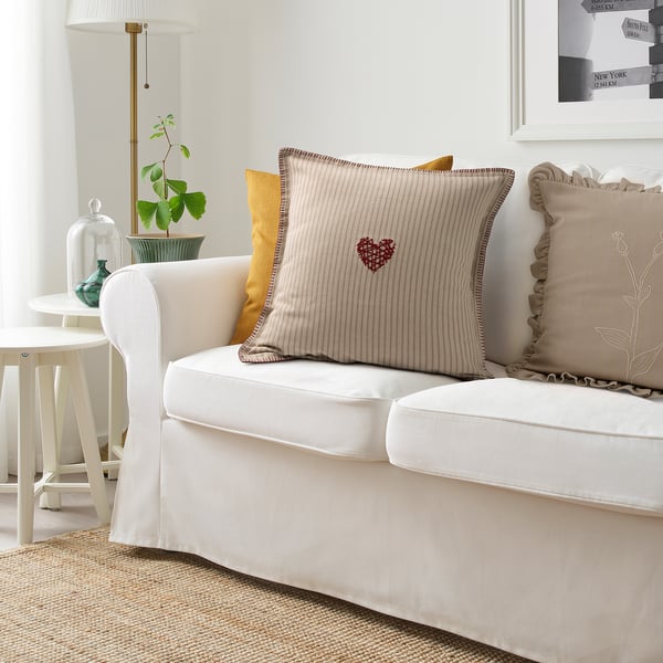 MÄVINN - MÄVINN Cushion cover, beige red/heart, 50x50 cm