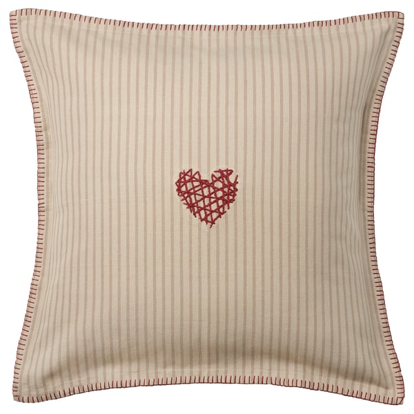MÄVINN - MÄVINN Cushion cover, beige red/heart, 50x50 cm