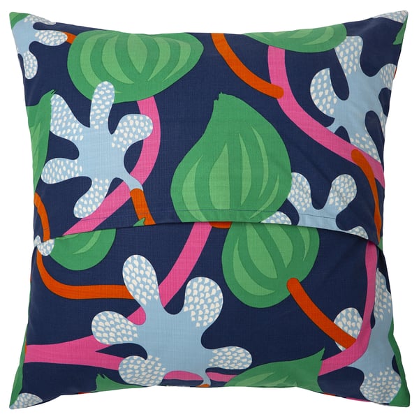 MÄVINN - MÄVINN Cushion cover, dark blue multicolour/floral pattern, 50x50 cm