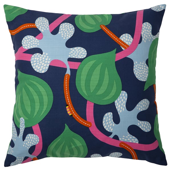 MÄVINN - MÄVINN Cushion cover, dark blue multicolour/floral pattern, 50x50 cm