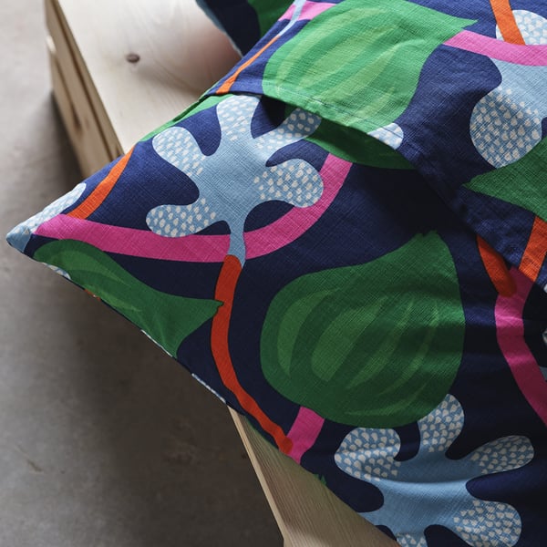 MÄVINN cushion cover, dark blue multicolour/floral pattern, 50x50 cm
