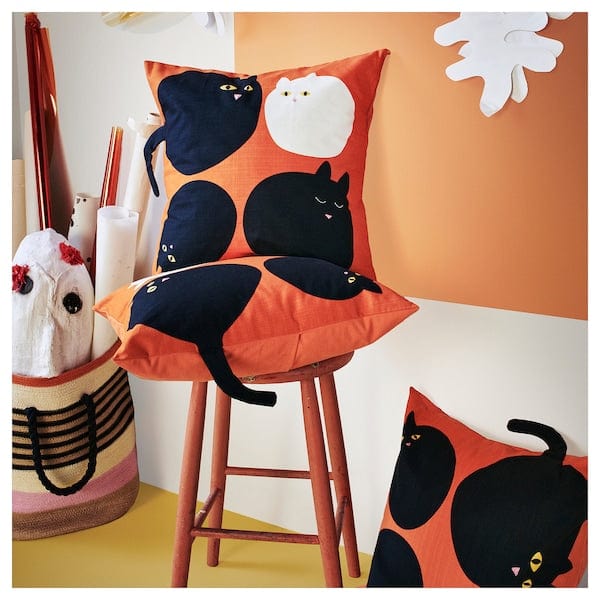 Ikea MÄVINN - Cushion cover, cat pattern orange, 50x50 cm