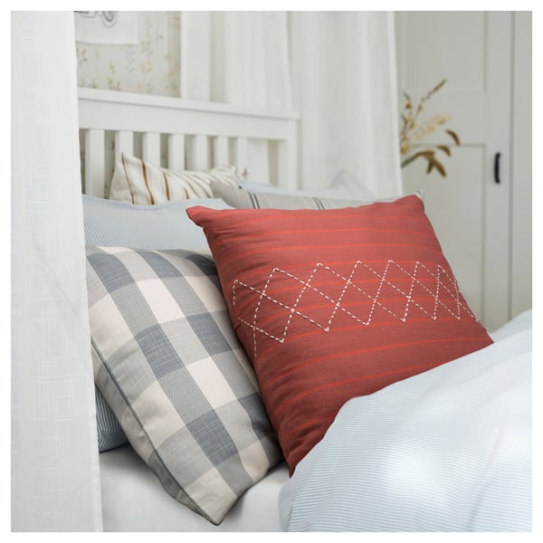 MÄVINN cushion cover, red white/embroidery