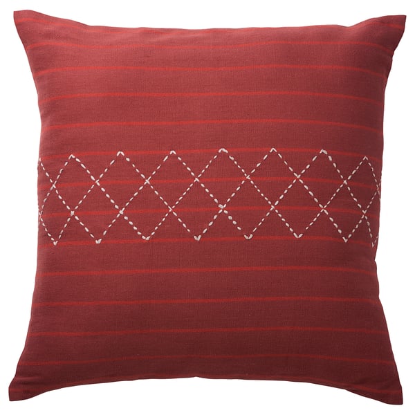 MÄVINN cushion cover, red white/embroidery