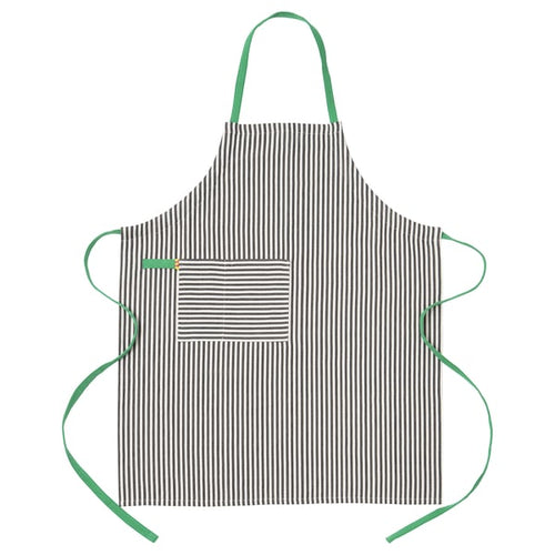 MÄVINN apron, black white/stripe, 92x90 cm