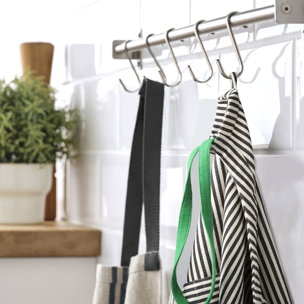 MÄVINN apron, black white/stripe, 92x90 cm