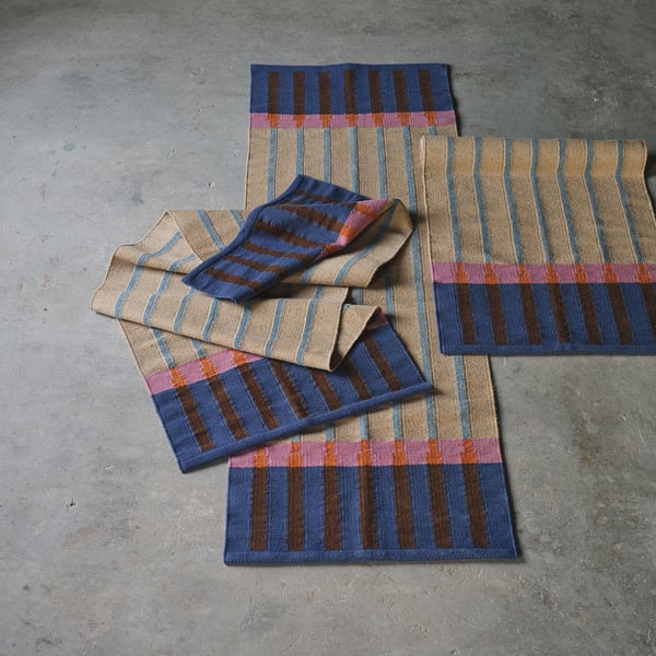 MÄVINN runner, flatwoven, beige blue/stripe, 70x200 cm