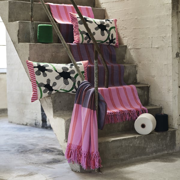 MÄVINN throw, pink/orange stripe, 110x170 cm